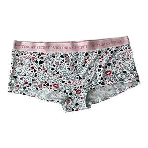 Victoria's Secret Panties Panty L Shortie White Red Heart Print Cotton Blend